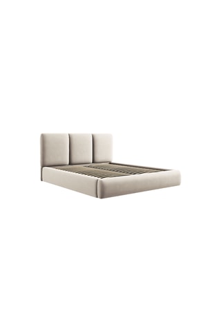 Lit-coffre avec sommier Nicolas - Beige - Toucher velours