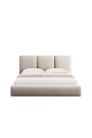 Lit-coffre avec sommier Nicolas - Beige - Toucher velours