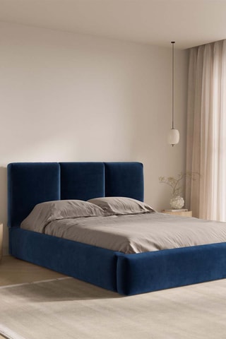 Lit-coffre avec sommier Nicolas - Bleu roi - Toucher velours