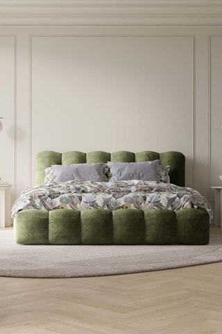 Lit-coffre avec sommier Cameron - Vert olive - Tissu chenille