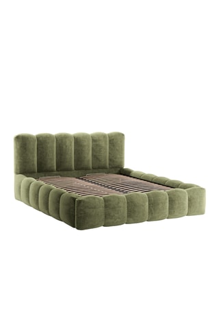 Lit-coffre avec sommier Cameron - Vert olive - Tissu chenille
