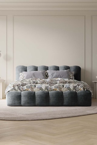 Lit-coffre avec sommier Cameron - Gris - Tissu chenille