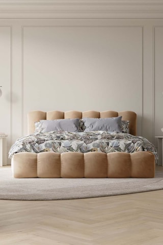 Lit-coffre avec sommier Cameron - Beige - Toucher velours