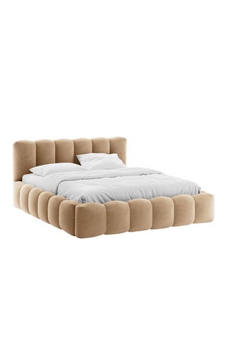 Lit-coffre avec sommier Cameron - Beige - Toucher velours