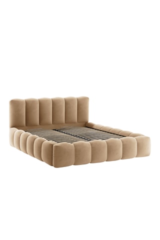 Lit-coffre avec sommier Cameron - Beige - Toucher velours