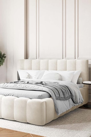 Lit-coffre avec sommier Ludivine - Beige - Toucher velours