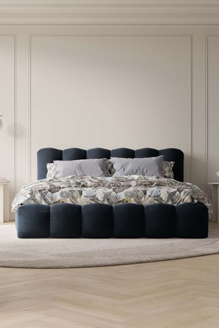 Lit-coffre avec sommier Cameron - Bleu foncé - Toucher velours