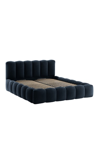 Lit-coffre avec sommier Cameron - Bleu foncé - Toucher velours