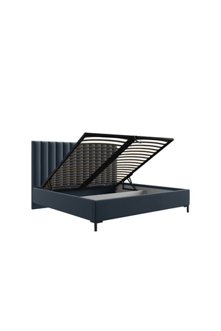 Lit-coffre avec sommier Apollo - Bleu foncé - Tissu structurel