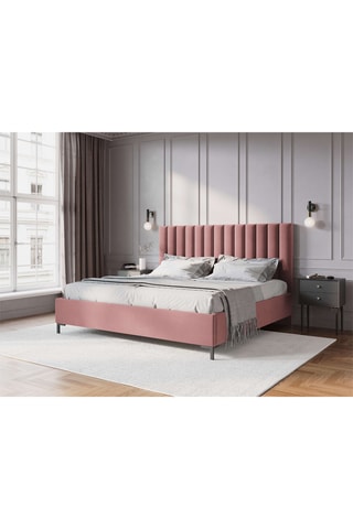 Lit-coffre avec sommier Apollo - Rose - Toucher velours