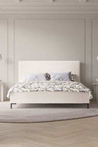 Lit-coffre avec sommier Polly - Blanc - Tissu bouclette