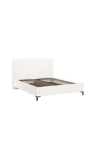 Lit-coffre avec sommier Polly - Blanc - Tissu bouclette