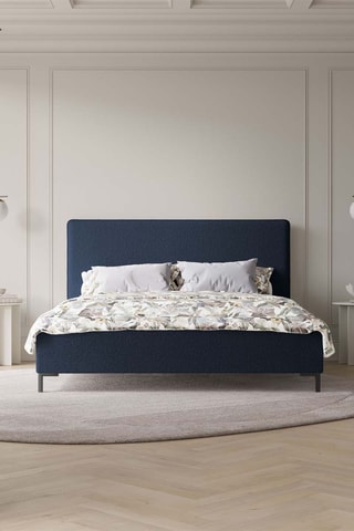 Lit-coffre avec sommier Polly - Bleu foncé - Tissu bouclette