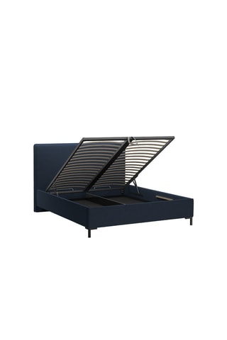 Lit-coffre avec sommier Polly - Bleu foncé - Tissu bouclette