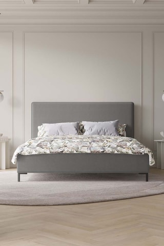 Lit-coffre avec sommier Polly - Gris - Tissu structurel