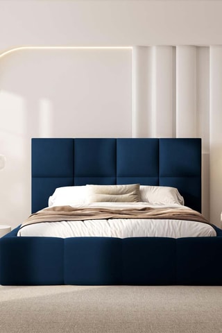 Lit-coffre avec sommier Isa - Bleu roi - Toucher velours