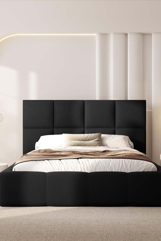 Lit-coffre avec sommier Isa - Noir - Toucher velours