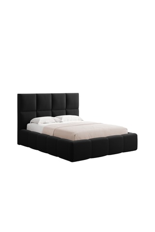 Lit-coffre avec sommier Isa - Noir - Toucher velours
