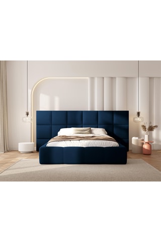 Lit-coffre avec sommier Isa - Bleu roi - Toucher velours