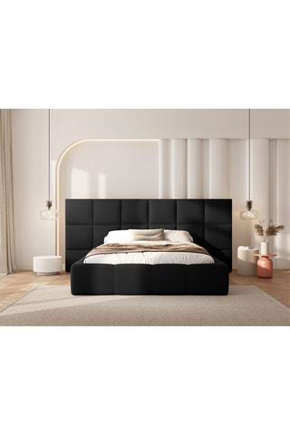 Lit-coffre avec sommier Isa - Noir - Toucher velours