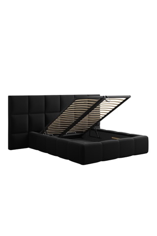 Lit-coffre avec sommier Isa - Noir - Toucher velours