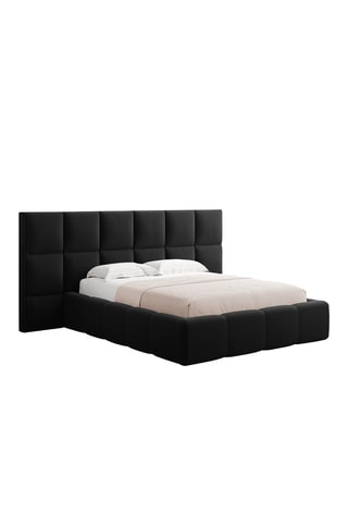 Lit-coffre avec sommier Isa - Noir - Toucher velours