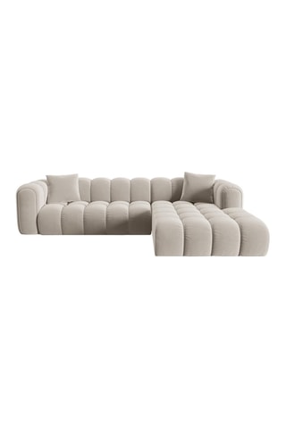 Canapé d'angle droit Clotilde - Beige clair - 4 places - Revêtement en velours
