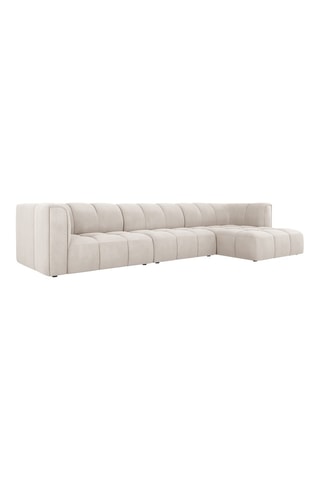 Canapé d’angle droit modulaire Adams - Beige - 5 places - En tissu chenille