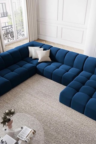 Canapé panoramique modulable Adams - Bleu roi - 7 places - Toucher velours