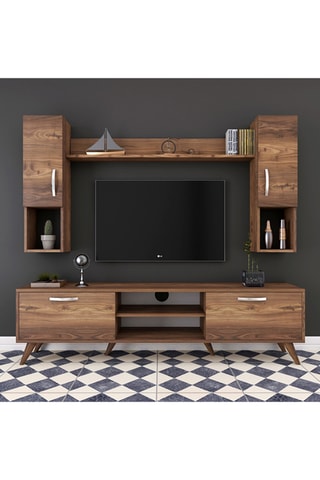 Ensemble meuble TV 2 portes M27 - 180 x 48,6 x 35 / 22,1 x 90 x 20,5 / 133 x 15 x 15 cm