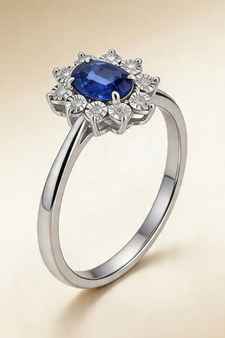 Bague Océanie - Or blanc, diamants et saphir
