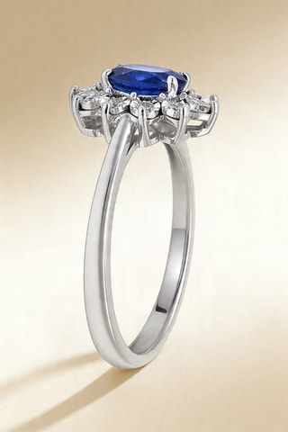 Bague Océanie - Or blanc, diamants et saphir