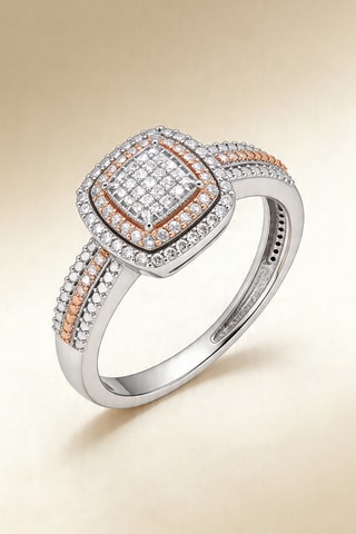 Bague Carré Antique - Or blanc, or rose et diamants