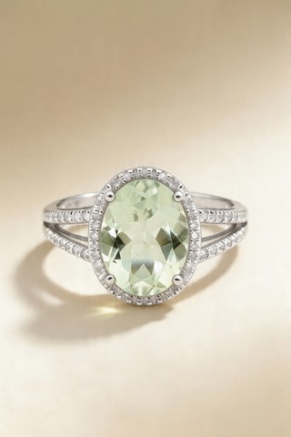 Bague Ovale Améthyste Verte - Or blanc, améthyste et diamants