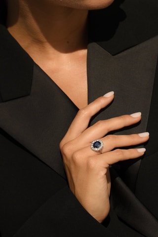Bague Soleil Bleu - Or blanc, topazes et saphir