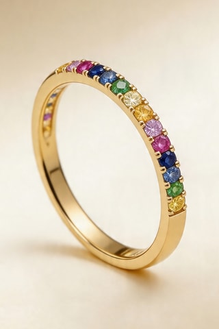 Bague Colorful Love - Or jaune, émeraudes, rubis et saphirs