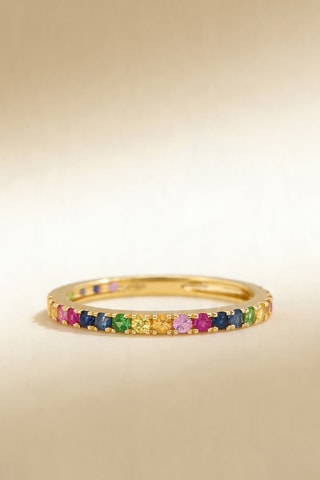 Bague Colorful Love - Or jaune, émeraudes, rubis et saphirs