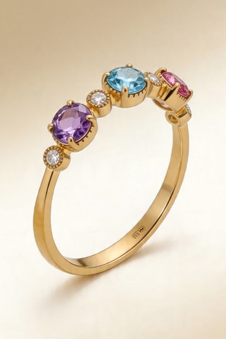 Bague Astral - Or jaune, diamants, améthyste, topaze et tourmaline