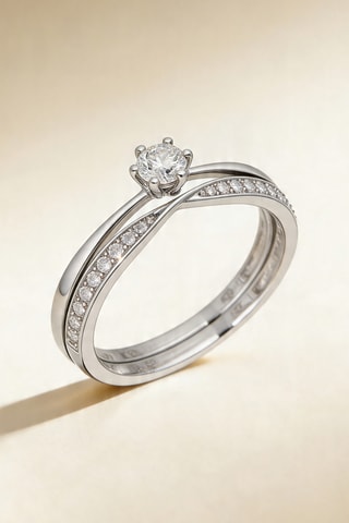 Bague Duo - Or blanc, diamants et solitaire