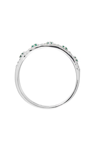 Bague Courone - Or blanc, diamants et émeraudes