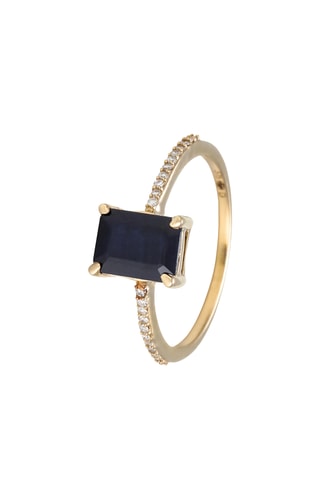 Bague Carre - Or jaune, diamants et saphir