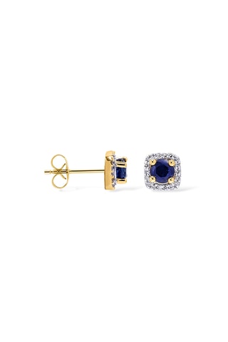 Puces Solitaire Bleu - Or jaune, diamants et saphirs
