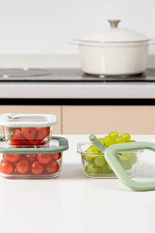3 contenitori salvafreschezza in vetro borosilicato con coperchio - 320/520/800 ml