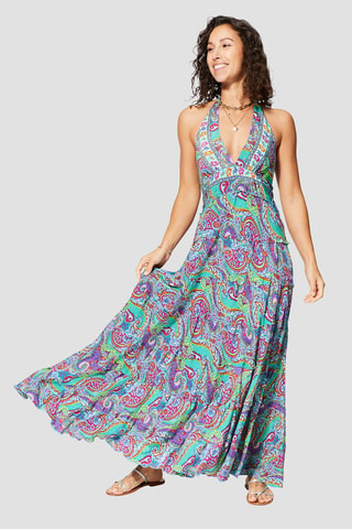 Robe longue - Rouge, vert et violet
