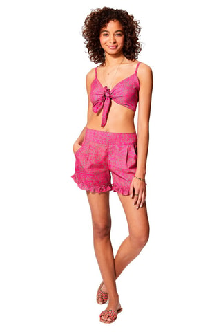 Crop top noué et short taille haute - Vert et rose