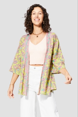 Kimono - Groen, geel en roze