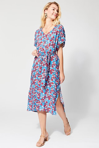 Robe midi - Rouge et bleu