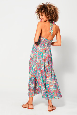Robe longue Crème et bleu - Beige