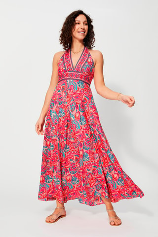 Robe longue - Rouge, bleu et rose