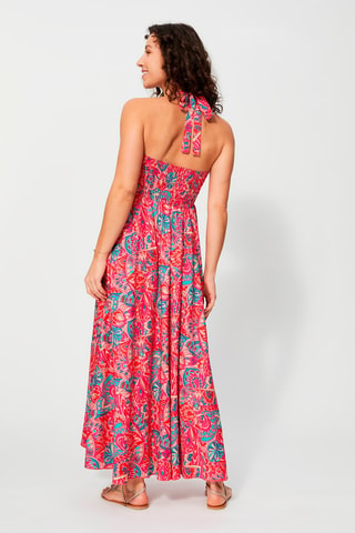 Robe longue - Rouge, bleu et rose